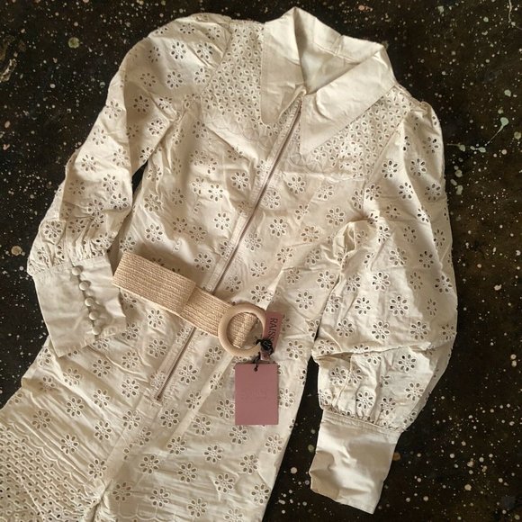 RAISSA Belted Jumpsuit Butter Beige Eyelet Belted Boho Revolve Zipper S NWT $473 - Picture 5 of 6